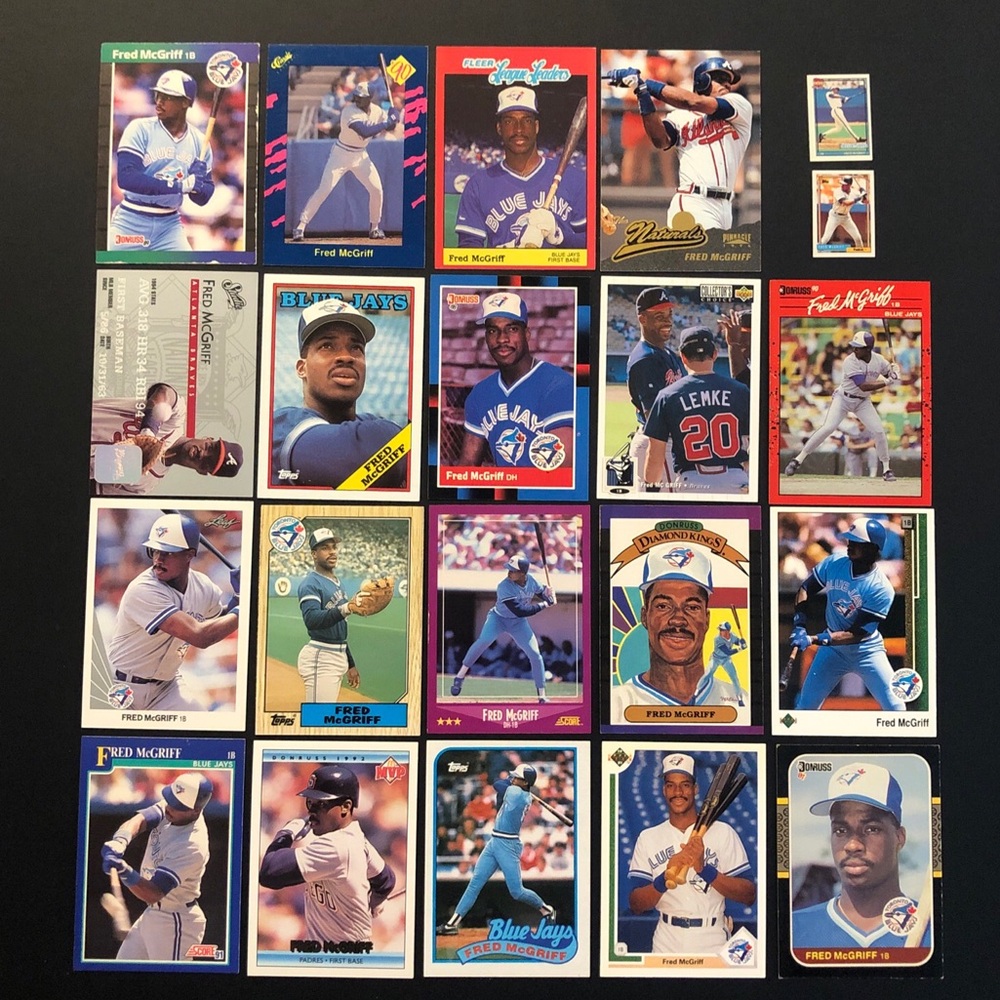 21 Fred McGriff baseball cards with 1987 Donruss and Topps Traded Rookie